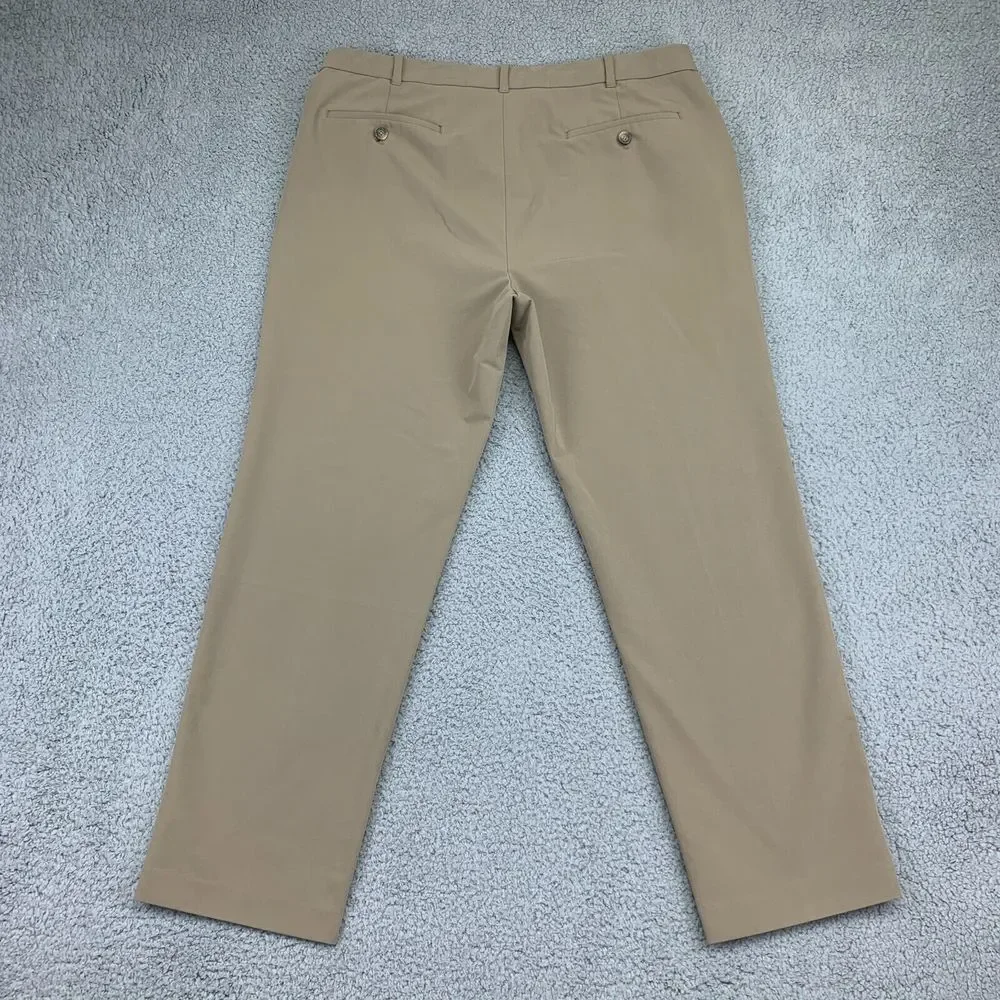 Van Heusen Pants Mens Size 36 Tan Mid-Rise Slash Pocket Straight Leg Stretch‎
